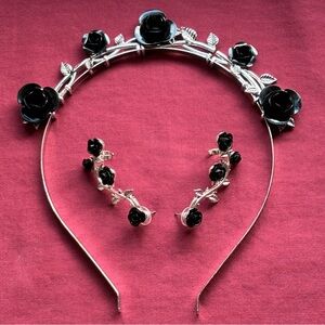 Dolls Kill Haunted History Headband & Lil Briar Patch Rosette Cuff Earrings
